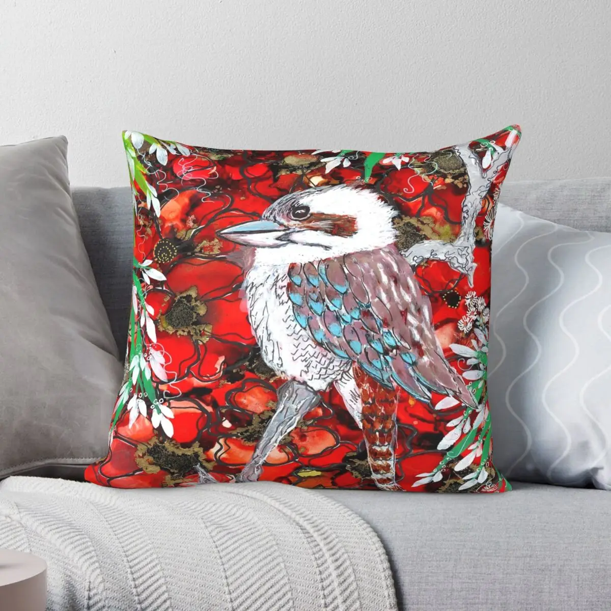 Kookaburra Square Pillowcase Polyester Linen Velvet Printed Zip Decorative Pillow Case Bed Cushion Cover