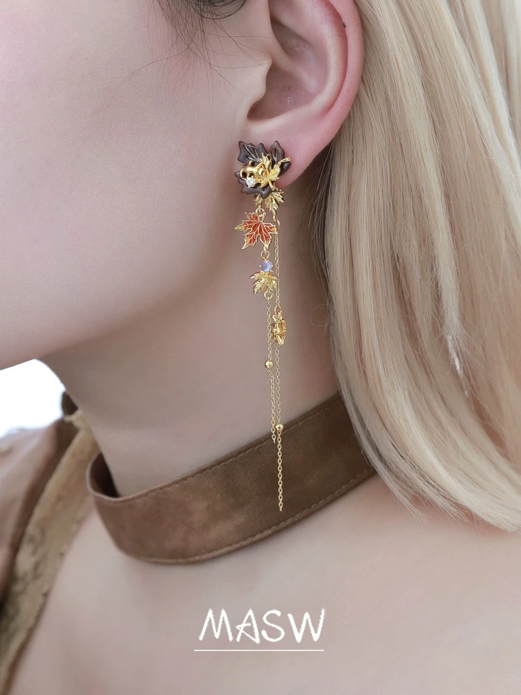 MASW Original Design Delicate  Maple Leaf Tassel Earrings For Women Girl Pretty Ear Accessories Modern Jewelry Hot Selling