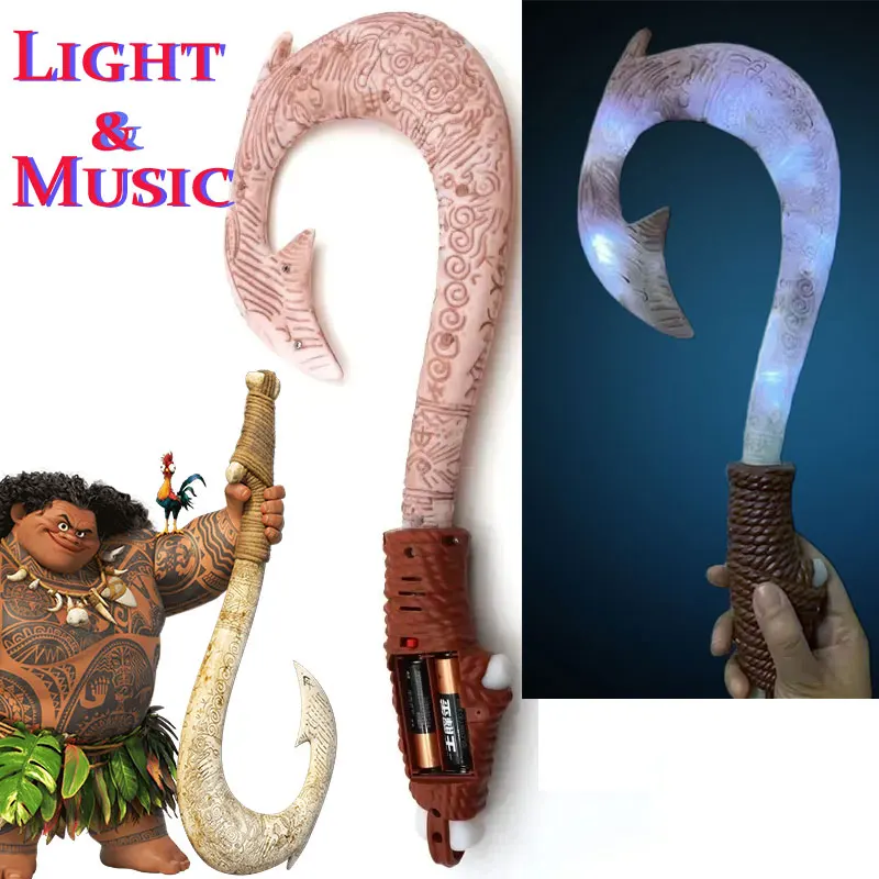 Cartoon Disney Anime Moana Fish Hook Cosplay Accessory Maui Weapon with Light Children Role Playing Props Kid Birthday Party Toy