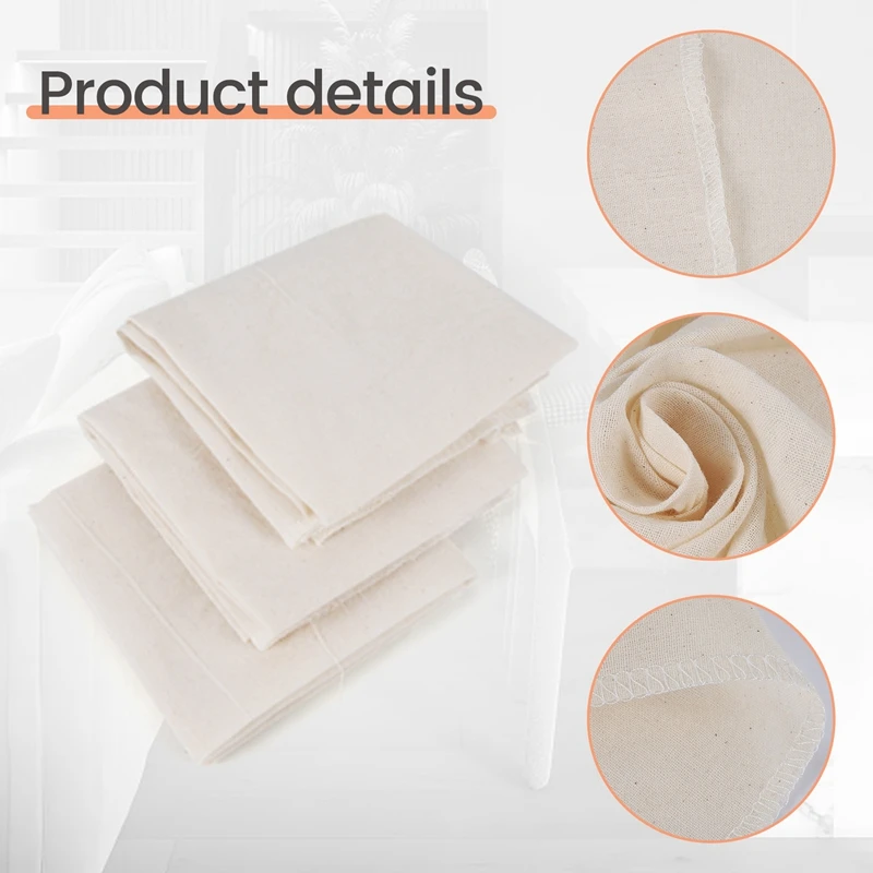 Muslin Cloths For Cooking, 50X50cm, Grade Hemmed Cheese Cloths For Straining, Unbleached Pure Cotton Cheese Cloth 3 Pcs