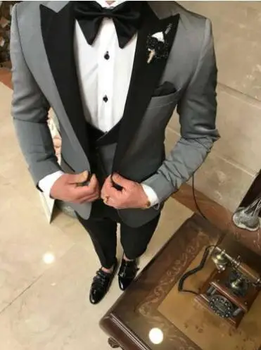 

Custom made wedding suits for men Grey formal slim fit 3 piece party busines groom Prom man Tuxedo blazer Fashion Male coat 2023