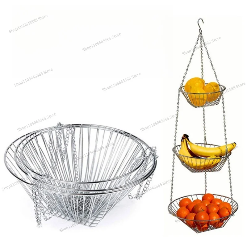 For Storage Tool Three Layer Fruit Hanging Basket Folding Storage Iron Hanging Basket
