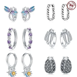 925 Sterling Silver Earrings Simple Star Moon insect Starlight Earrings For Women Wedding Engagement Charm Earrings Jewelry Gift