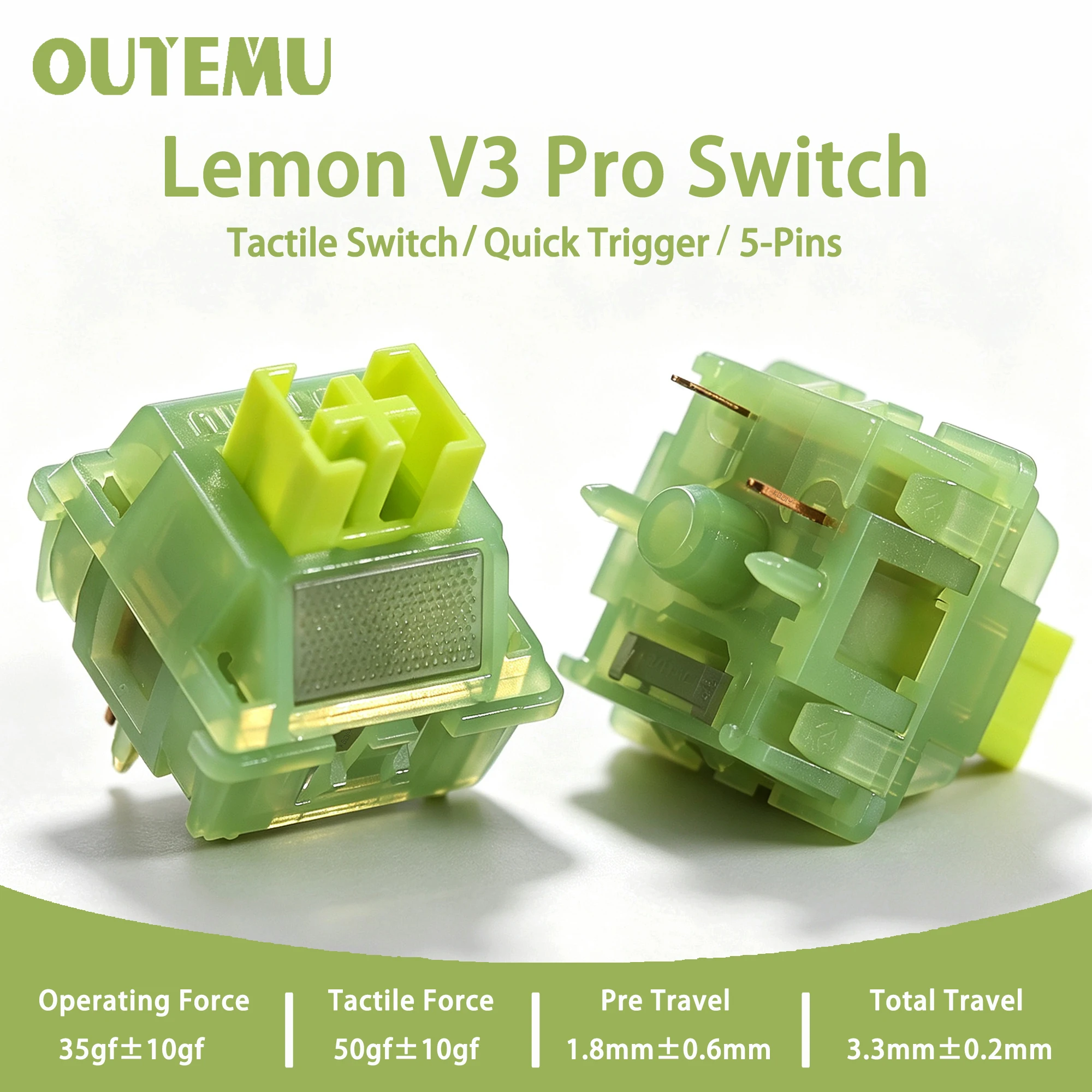 Outemu Lemon V3 Pro Silent Switch 35gf 5-Pin Tactile Creamy Switches For Custom DIY Gaming Mechanical Keyboard POM PC Pre-Lubed