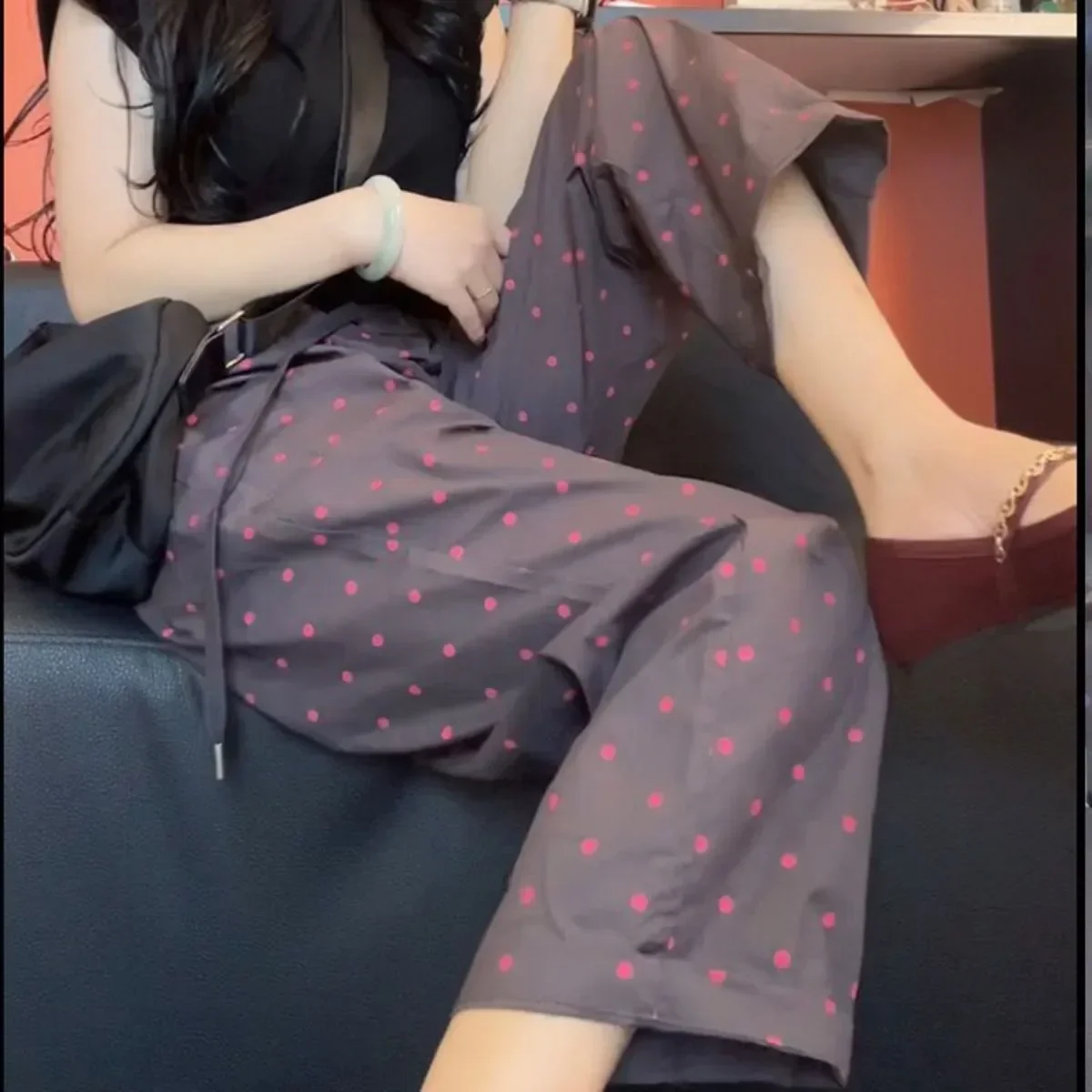 بنطلون رياضي عتيق لعام 2025 للسيدات غير رسمي فضفاض كلاسيكي مموج نقطة الركض واسعة الساق مستقيمة الساق بنطلون عداء ببطء الهيب هوب #3