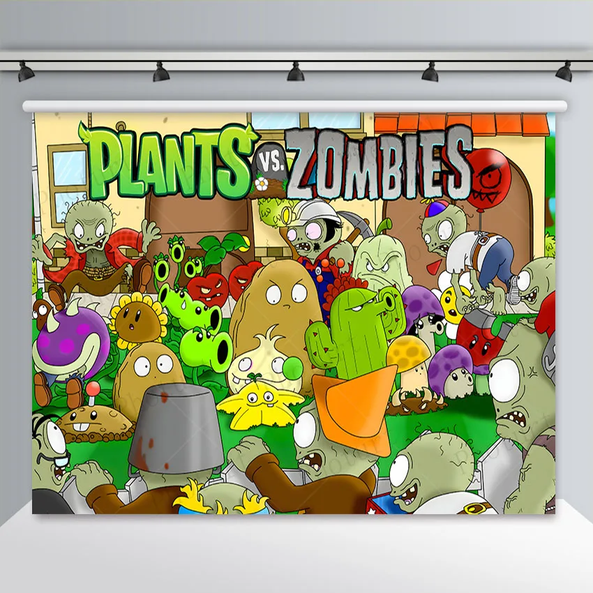 Plants And Zombie Backdrop Kids Birthday Party Background Game Theme Vinyl Polyester Photography Decoration Props