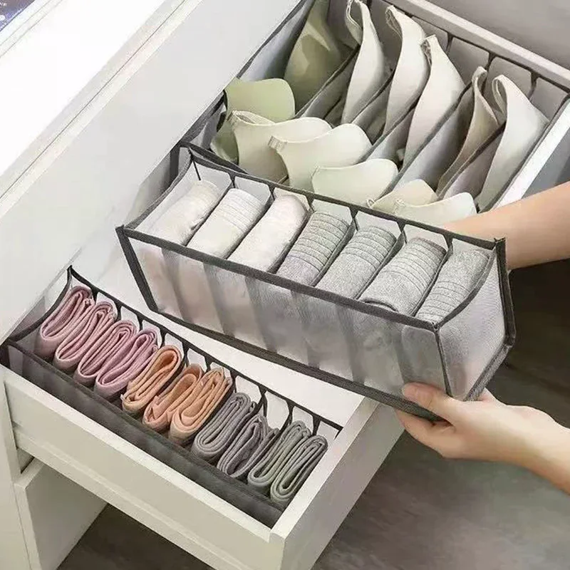 Mesh Lingerie Drawer Style Storage Box - 11/7/6 Grids Sock Organizer for Home Wardrobe Dormitory Portable Lingerie Storage Bag