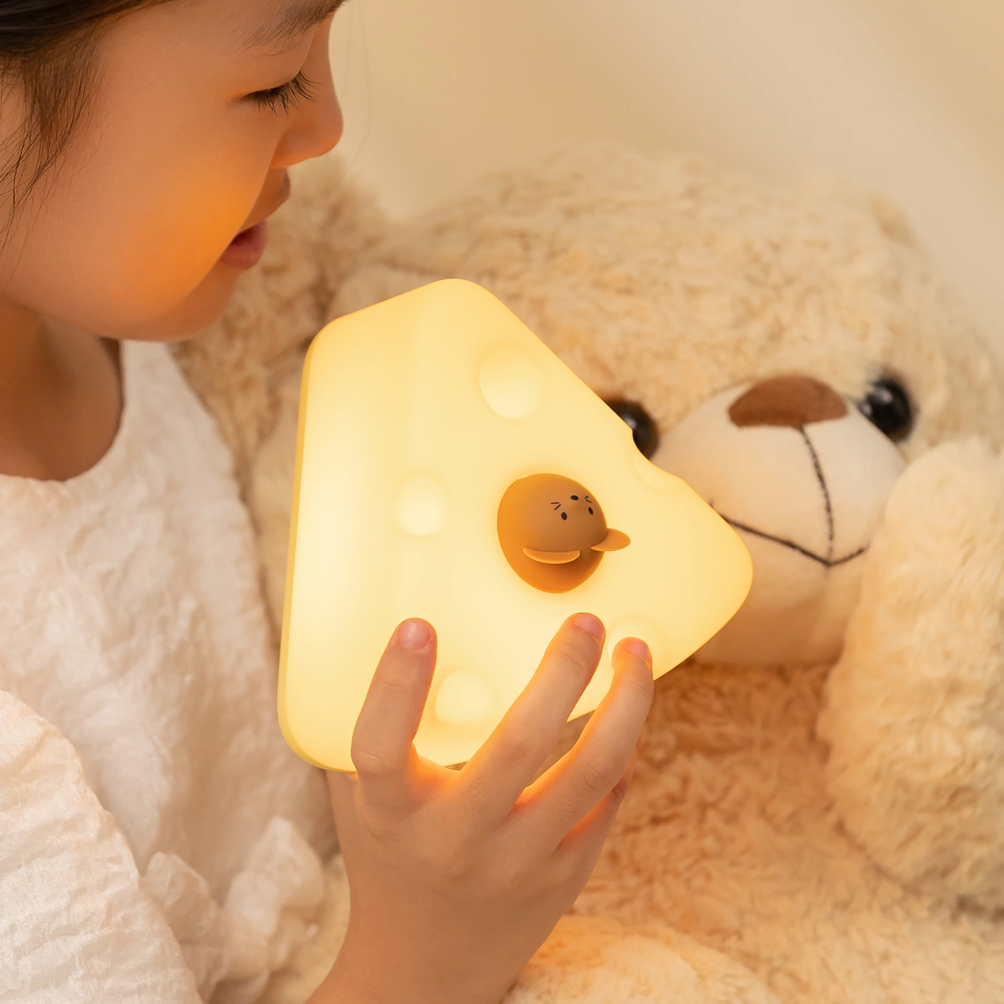 LED Night Light Cheese Silicone Table Lamp Indoor Lighting Room Bedside Decoration USB Rechargeable Lights Kawaii Gifts for Kids