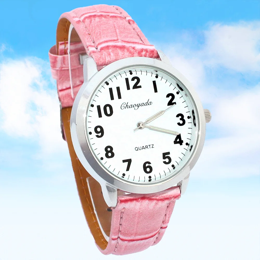 Fashion Quartz Watch round Number Display Leather Student Wristwatch