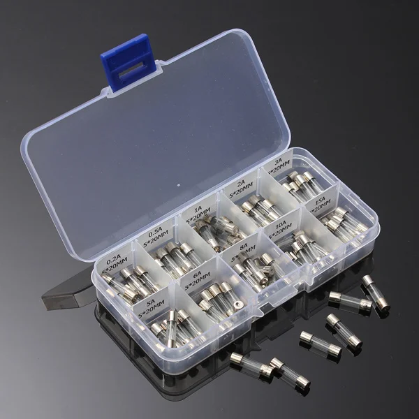 

100Pcs 5x20mm Glass Fuse Kit Fast Blow Assorted Amp 0.2a 0.5a 1a 2a 3a 5a 6a 8a 10a 15a Glass Tube Assortment Box