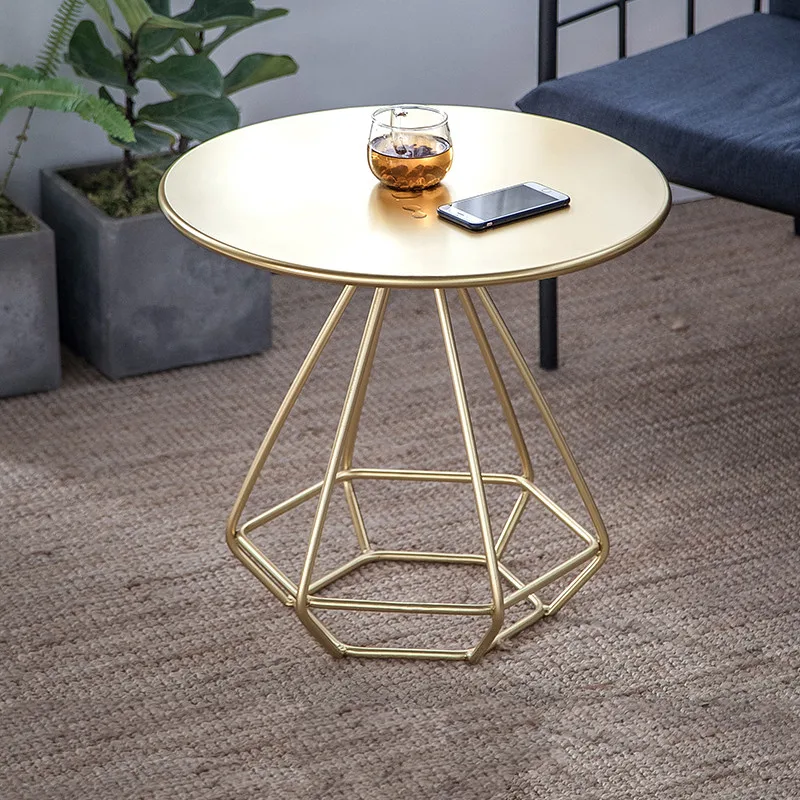 Simple Modern Wrought Iron Gold Side Coffee Table Nordic Small Table Coffee Table Creative Round Corner Several Bedside Table