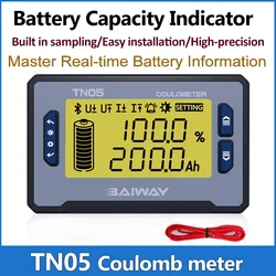 TN05 wysoka precyzja wbudowane próbkowanie zintegrowany miernik kulonu 8-80V 50A tester pojemności baterii wskaźnik amperomierz woltomierz