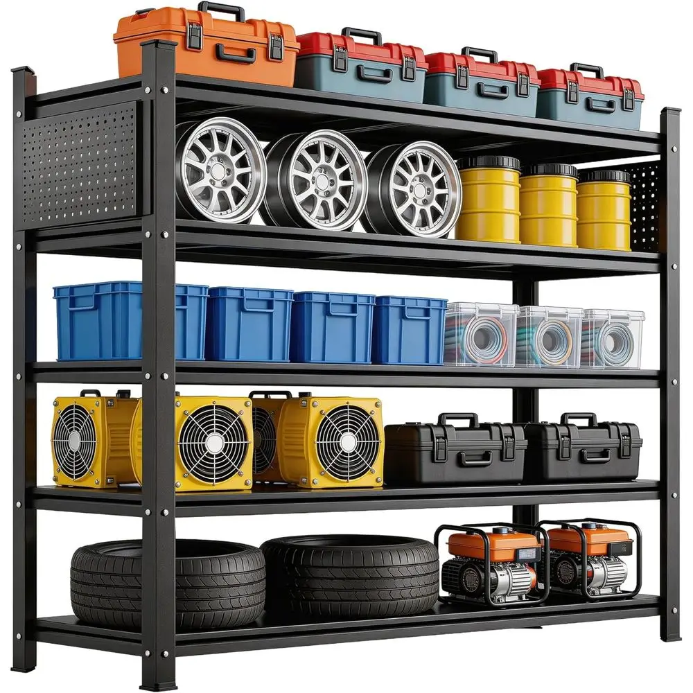 

Industrial-Strength 5-Shelf Storage System, 5000 lbs Capacity, with Side Pegboards, 72.2H x 24.2D x 48.2W