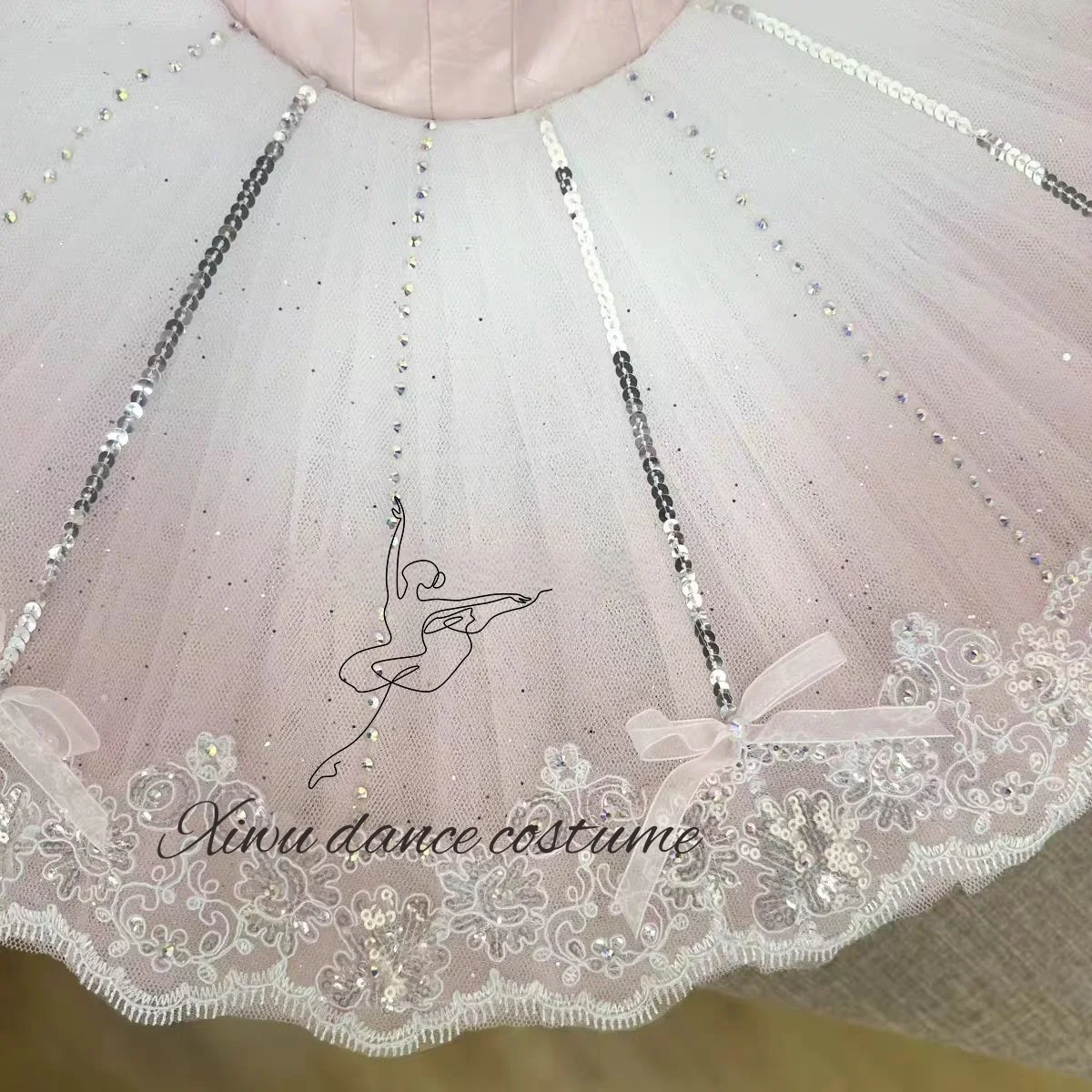 Schwanensee-Ballettkleid, Flower God Dawn Goddess Variation, privater, maßgeschneiderter, blau fließender, funkelnder Diamant-langer Gazerock