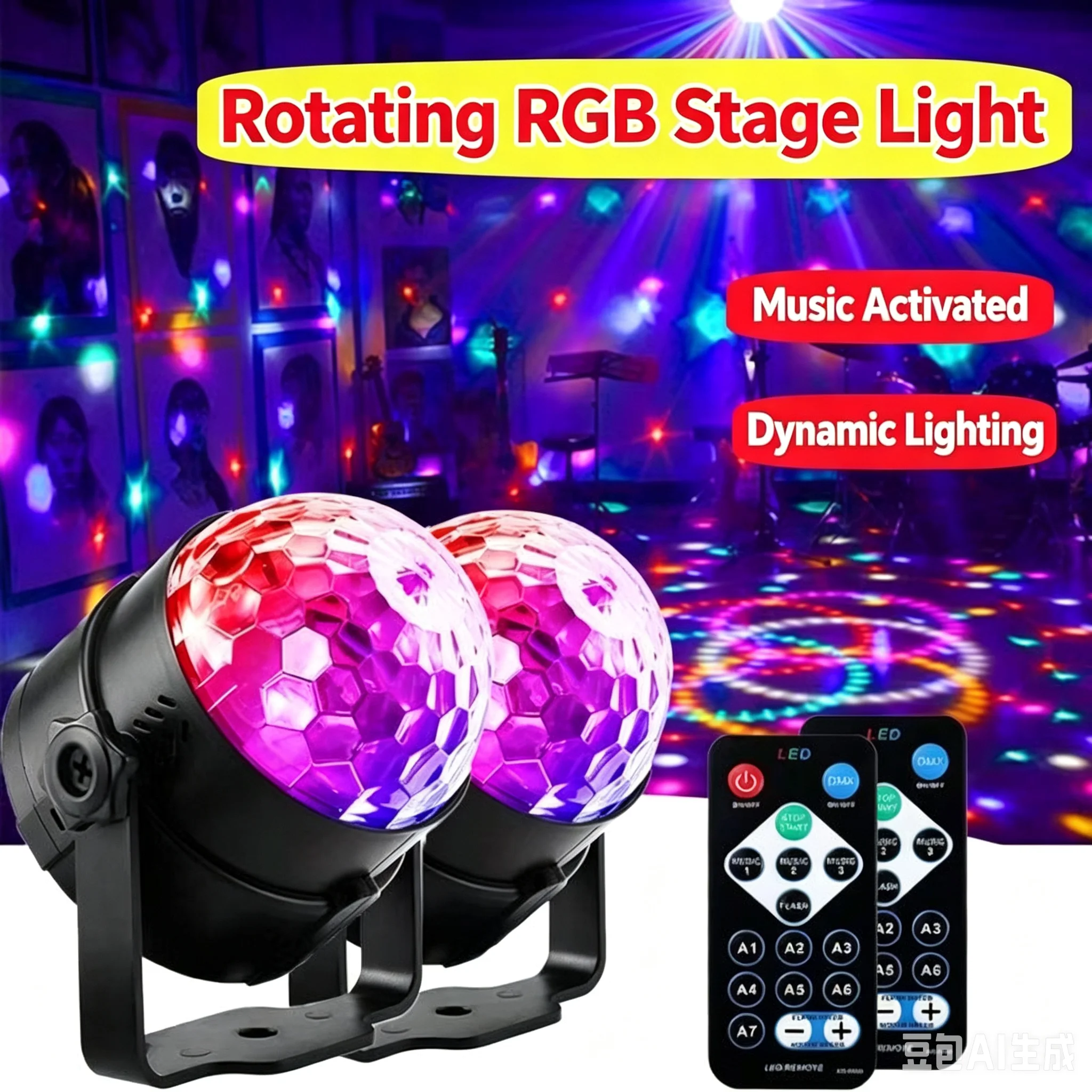 RGB LED Stage Disco Light Rotating DJ Ball Strobe Sound Control Magic Dance Car Christmas Gift Party Club Laser Show Lamp Party