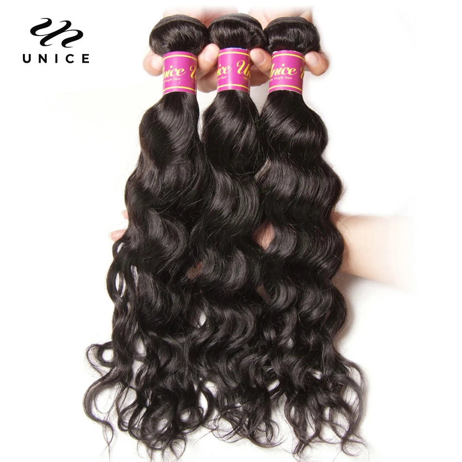 Unice Hair 3PCS Natural Wave Peruvian Hair Bundles 100% Human Hair Weaves 8\