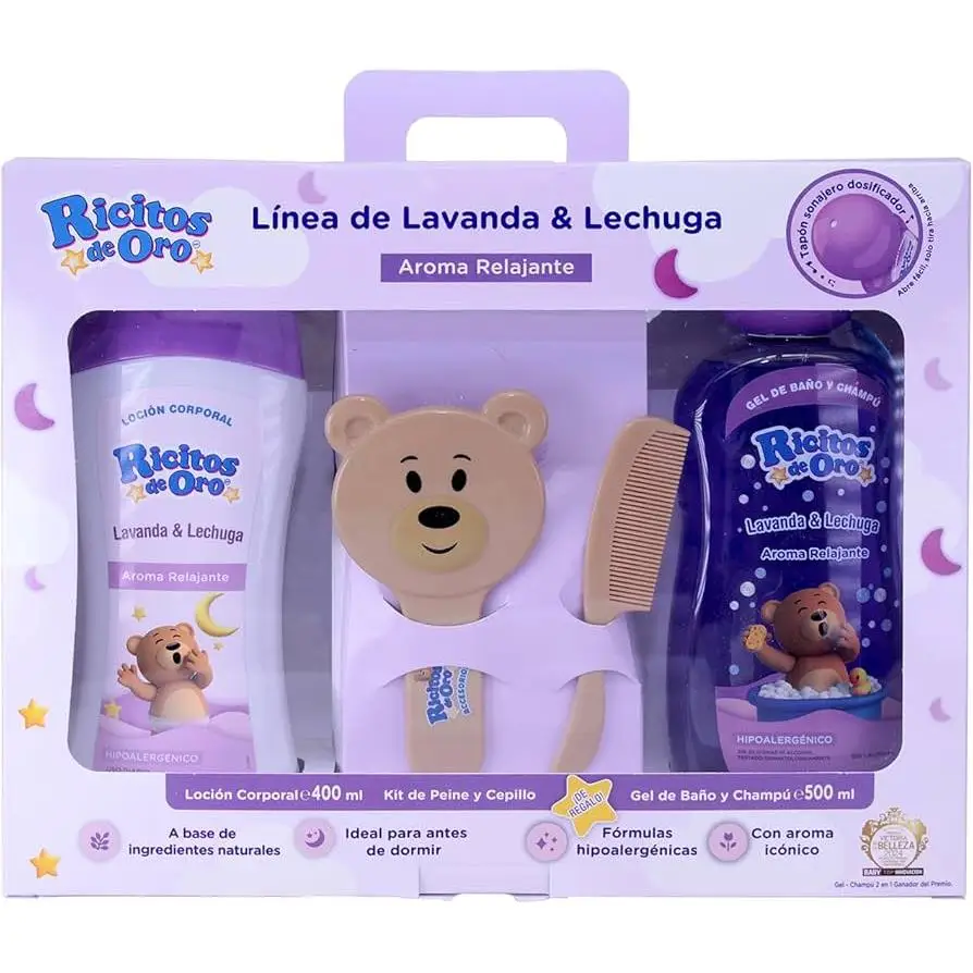 RICITOS DE ORO Pack Lavanda y Lechuga: Loción 400 ml + Gel-Champú 400 ml + Peine y Cepillo
