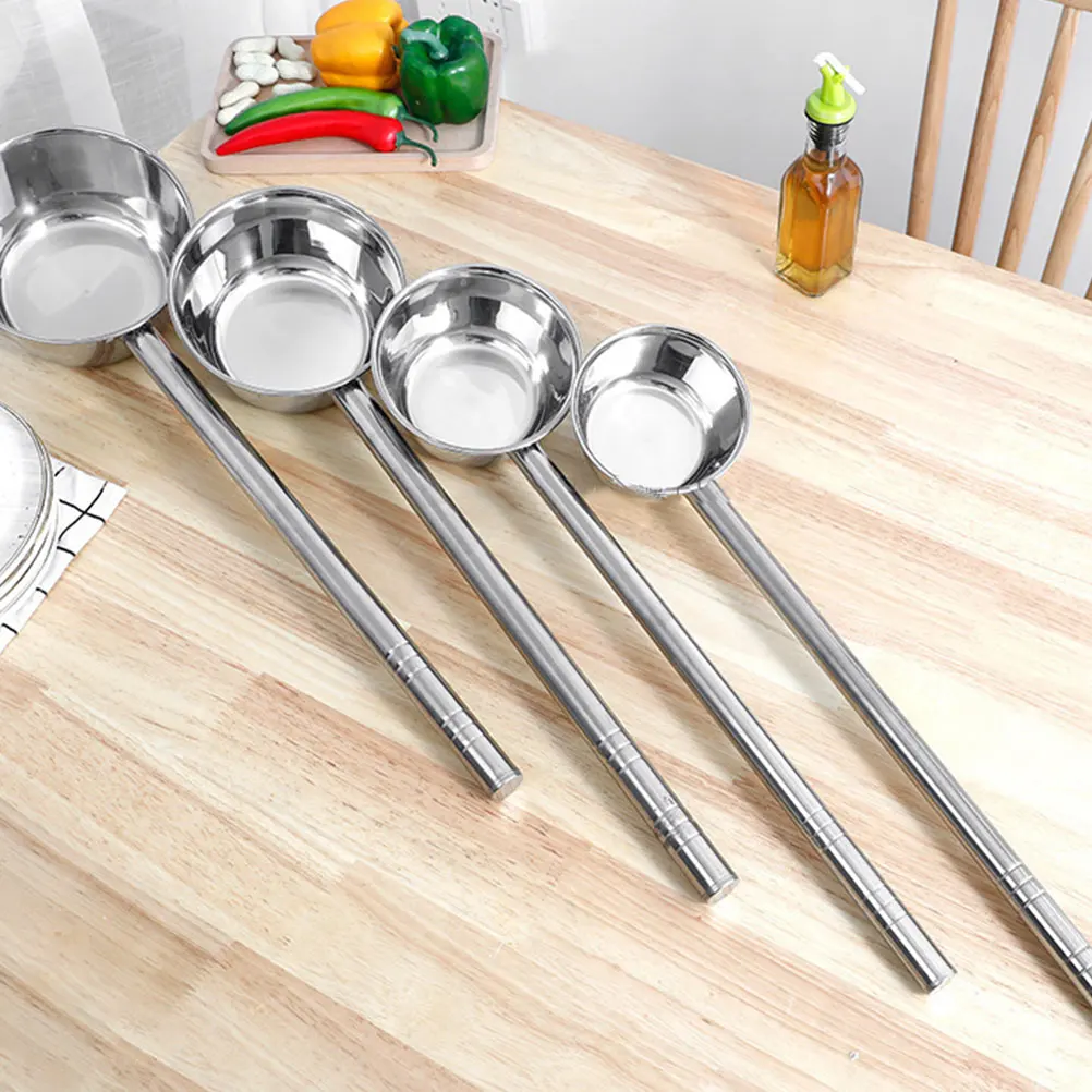 

Stainless Steel Ladle Long Handle Kitchen Water Scoop Soup Spoon Bailer Practical Use Vegetable Fruit Cleaning