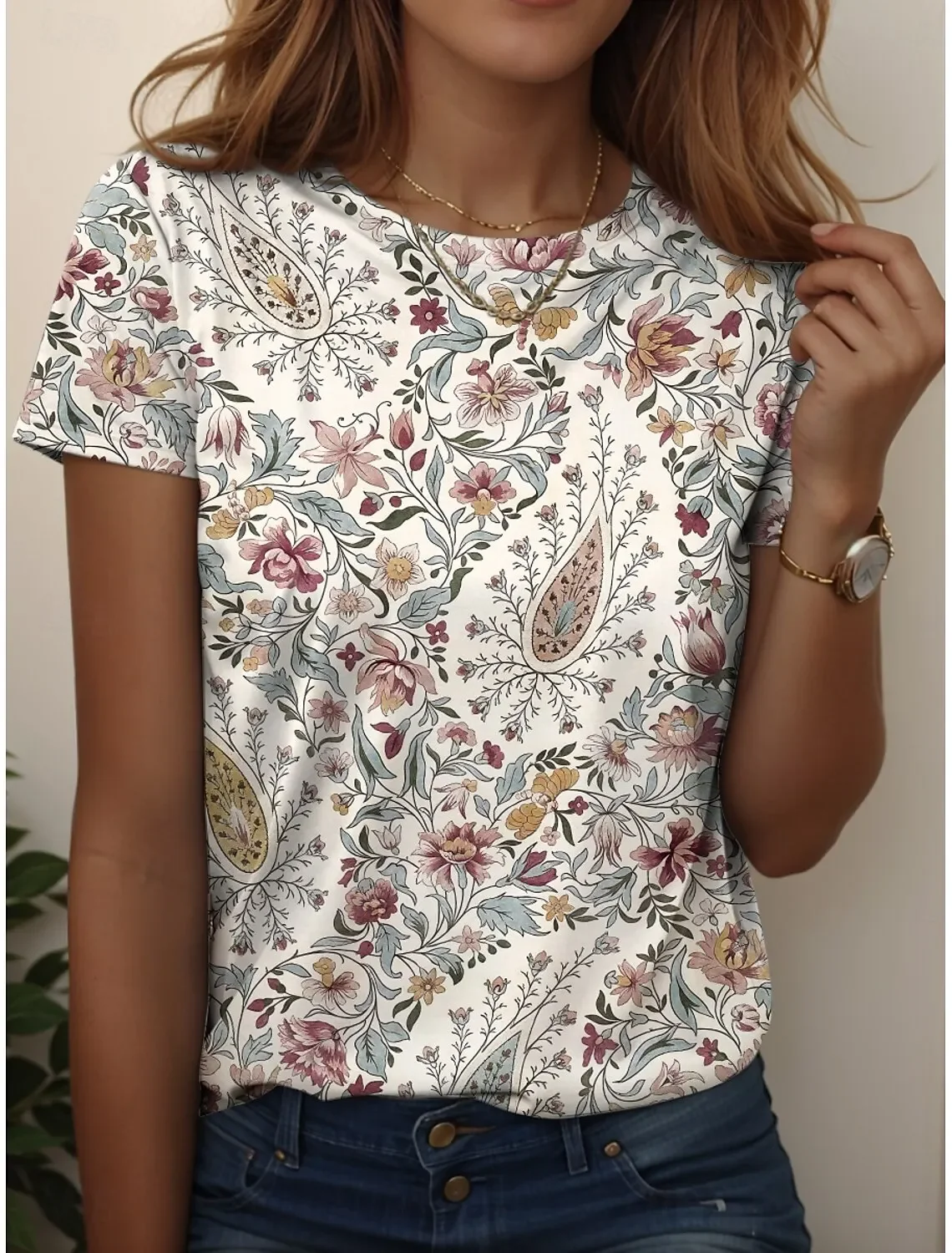 

Women's T Shirt Graphic Paisley Vintage Stylish Casual Short Sleeve Crew Neck Regular Tops Daily Weekend Beach Wear Print Summer