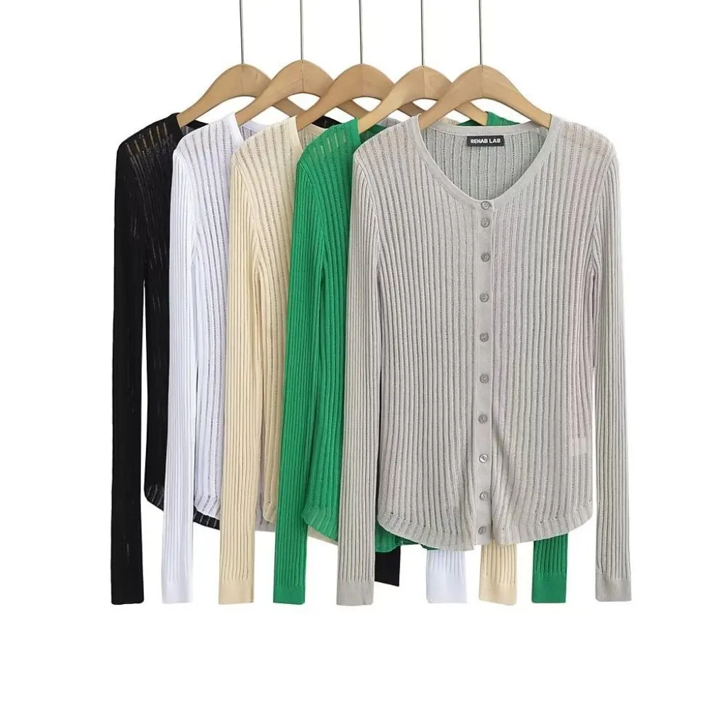 

Summer New Women's Long-Sleeved Knitted Cardigan Fashion Pit Soft Glutinous See-Through Hollow Thin Coat Sun Protection Shirt