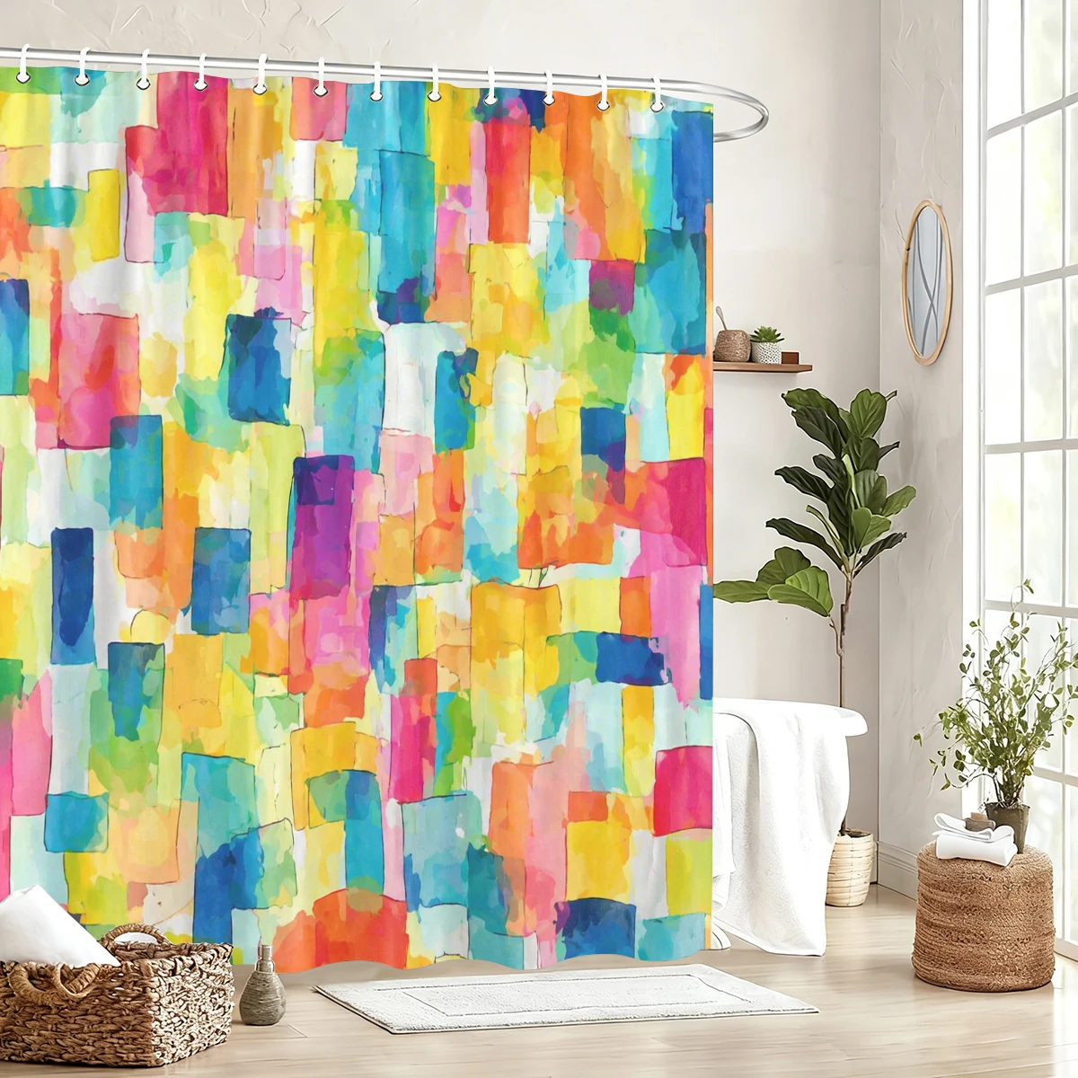 Artistic Printed Polyester Bathtub Curtain - Creative Bathroom Decor, Stylish Bathtub Partition for Home Bathroom