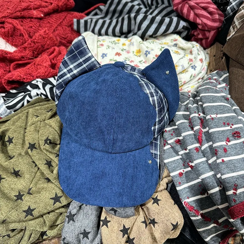 Koreanische karierte Cord-Baseballkappe mit Katzenohren, Herbst- und Wintermode, Y2K-Sonnenschutz, warme Sportmütze, Gorros für Damen – Detail 4