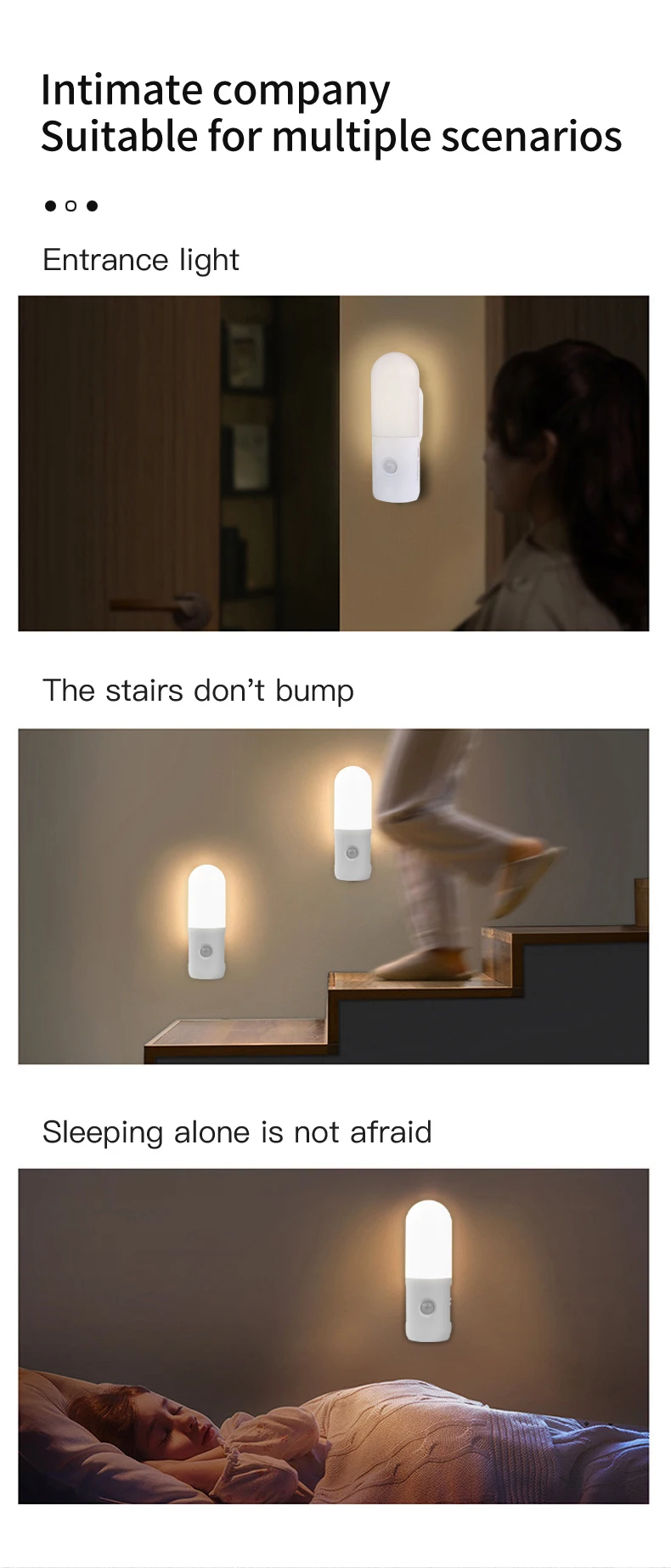 Motion Sensor 2 in 1 LED Night Light Rechargeable 3 Colors Wall Lamp Wireless Magnetic Spotlight for Bedroom Corridor and Stair