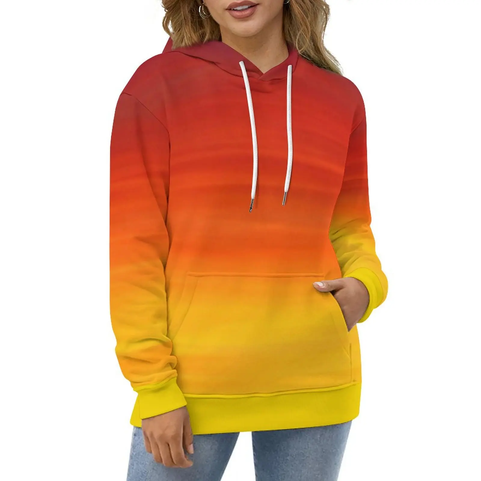 Bright Sunset Hoodies Red and Orange Sky Street Style Oversize Hoodie Women Long Sleeve Kawaii Custom Casual Sweatshirts