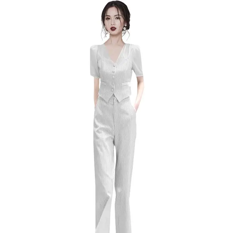 Western Style Professional Wide Leg Pants Set for Women\'s 2024 Spring/summer New Fashionable Temperament Two-piece Set