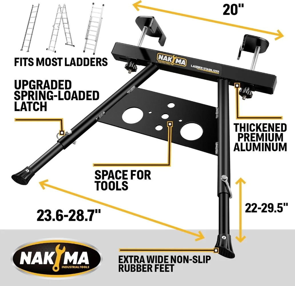 Estabilizador de escalera para techo, separador de escalera de pared, aluminio de grado aeronáutico, longitud ajustable de 22-29,5"