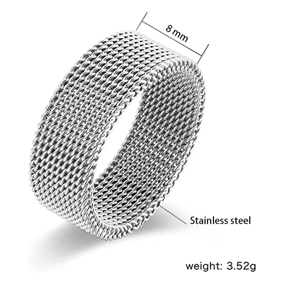 Fashion Unisex Elastic Mesh Stainless Steel Ring Circle Woven Mesh Vintage Women Men Wedding Rings Jewelry Friends Gift\'s