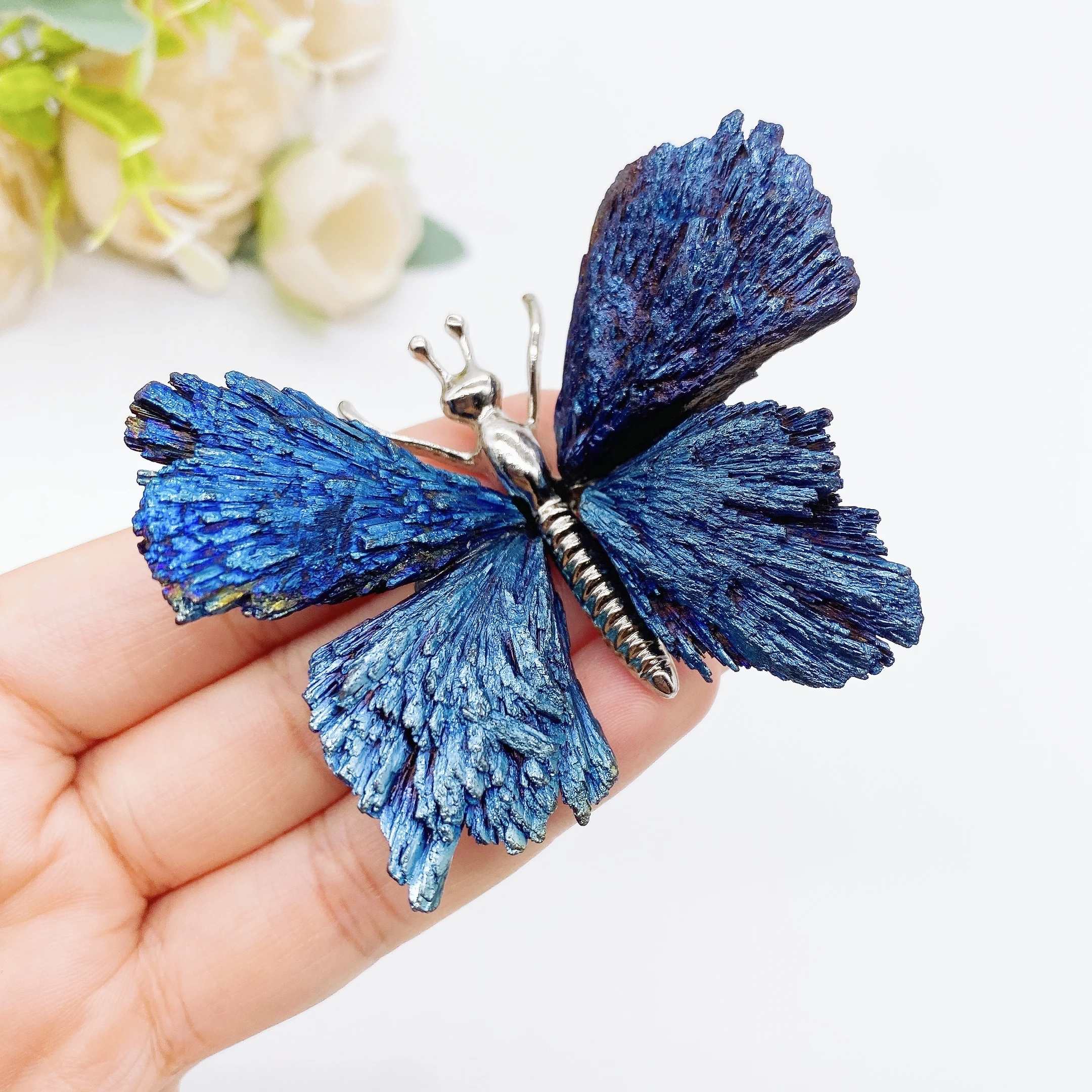 1PC Natural Colorful Tourmaline Electroplanted Butterfly spar DIY crafts Handmade Reiki Healing Home Decoration Chakra Gift