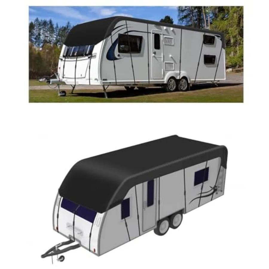

RV Roof Cover for Class C RV and Travel Trailer, 210D Oxford Cloth, Black, Wind, Rain Snow Proof with Sunlight Protection, 11m