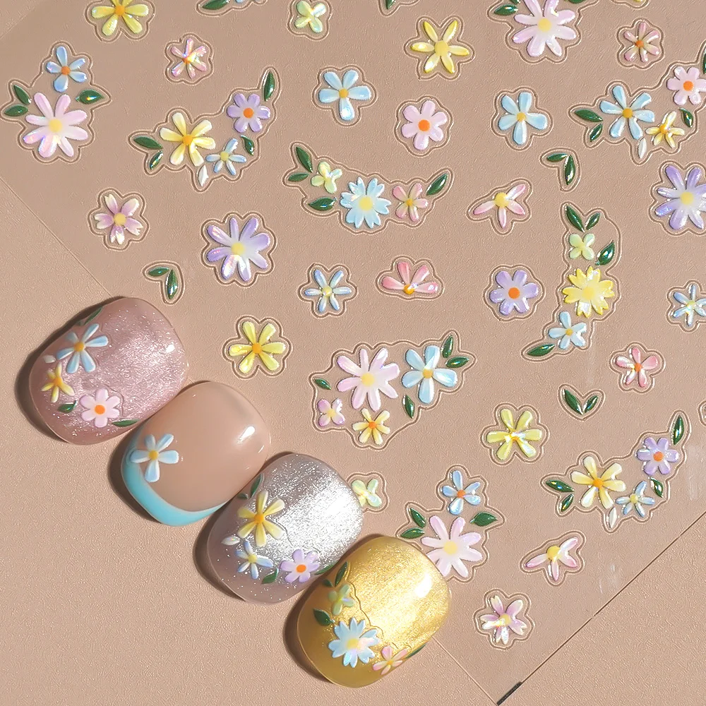 Nuovo design estivo vibrante fiore olografico adesivi per unghie decalcomanie floreali 3D per unghie per adesivo manicure fai da te nail art