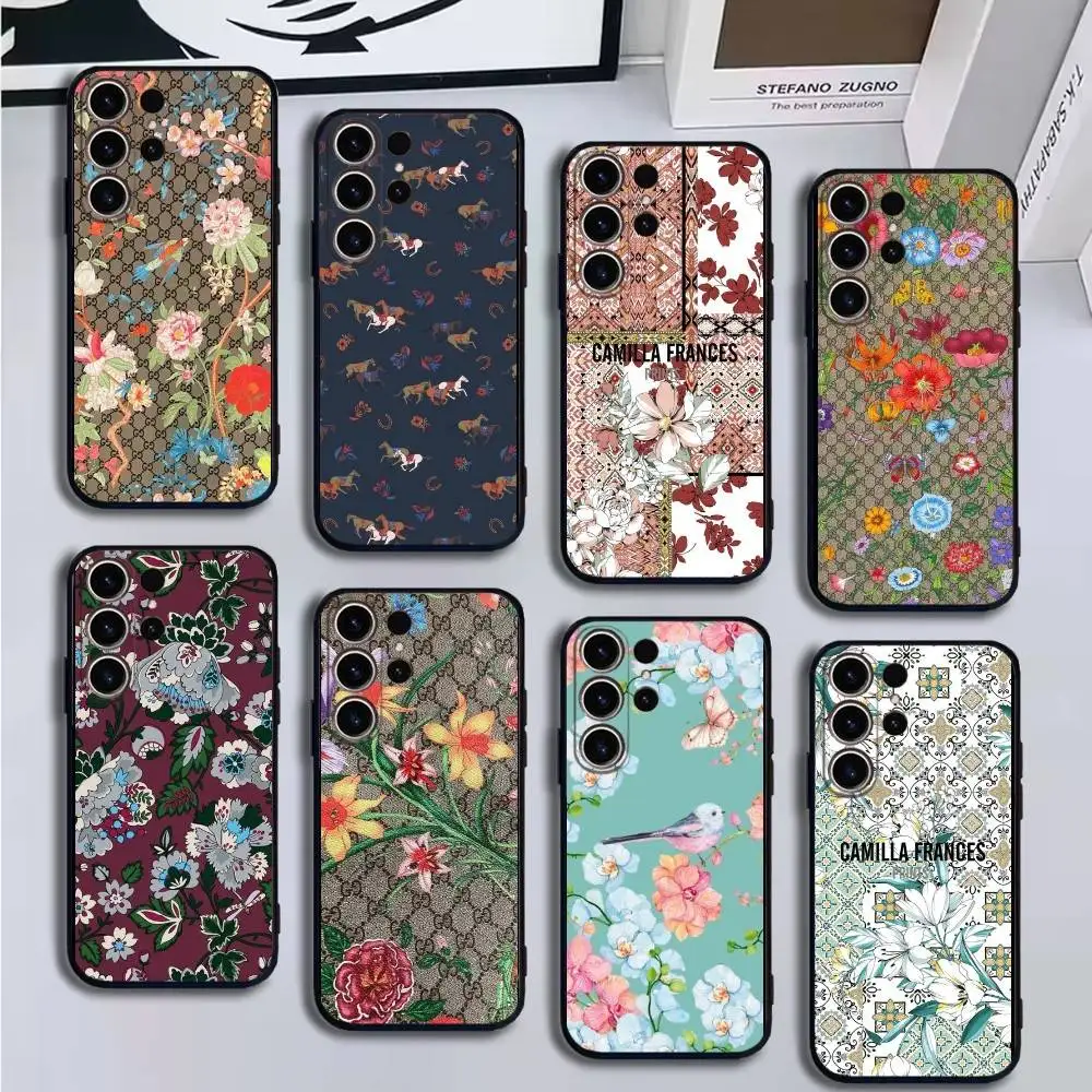 

Retro print Phone Case For SamsungS25,24,21,22,23,30,Ultra,20,Plus,Fe,Lite,Note,10,9,Soft Black Cover