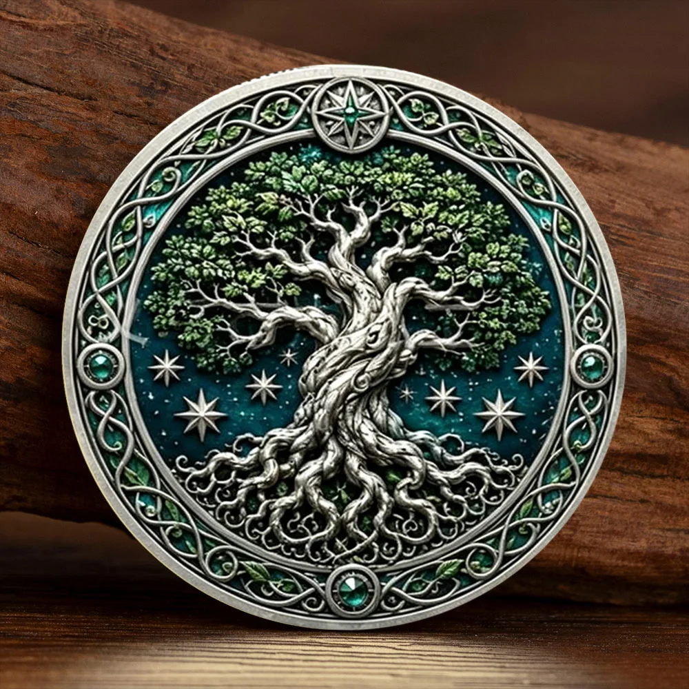 2D Flat 250th Anniversary Silvery Plated Commemorative Coin Tree of Life Challenge Coin Home Decoration