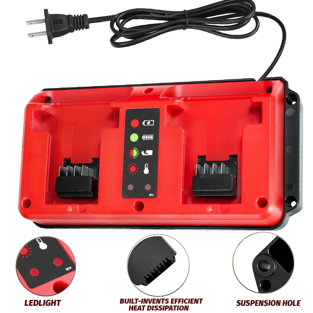 NEW Portable Dual Ports Charger For Milwaukee 18V-20V Lithium Battery Rechargeable 48-11-1815 48-11-1820 48-11-1830 Fast Charger