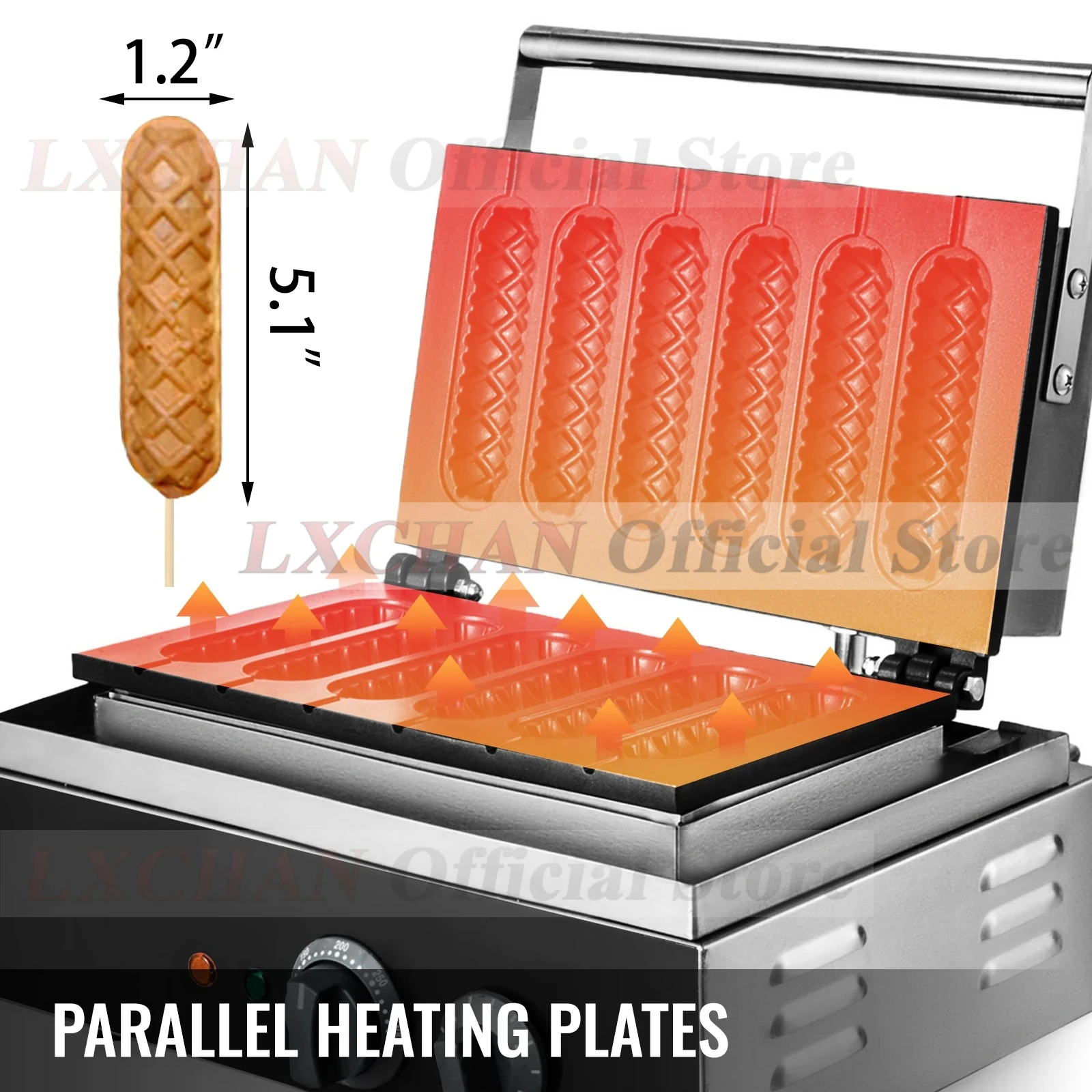 LXCHAN 6 sztuk elektryczna gofrownica do kiełbasek nieprzywierająca Lolly Stick Muffin chrupiąca francuska kukurydza hot dog maszyna kuchnia sprzęt domowy