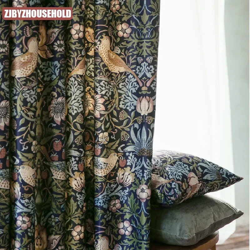 

European Printed Curtains for Living Room American British Retro Light High Precision Luxury