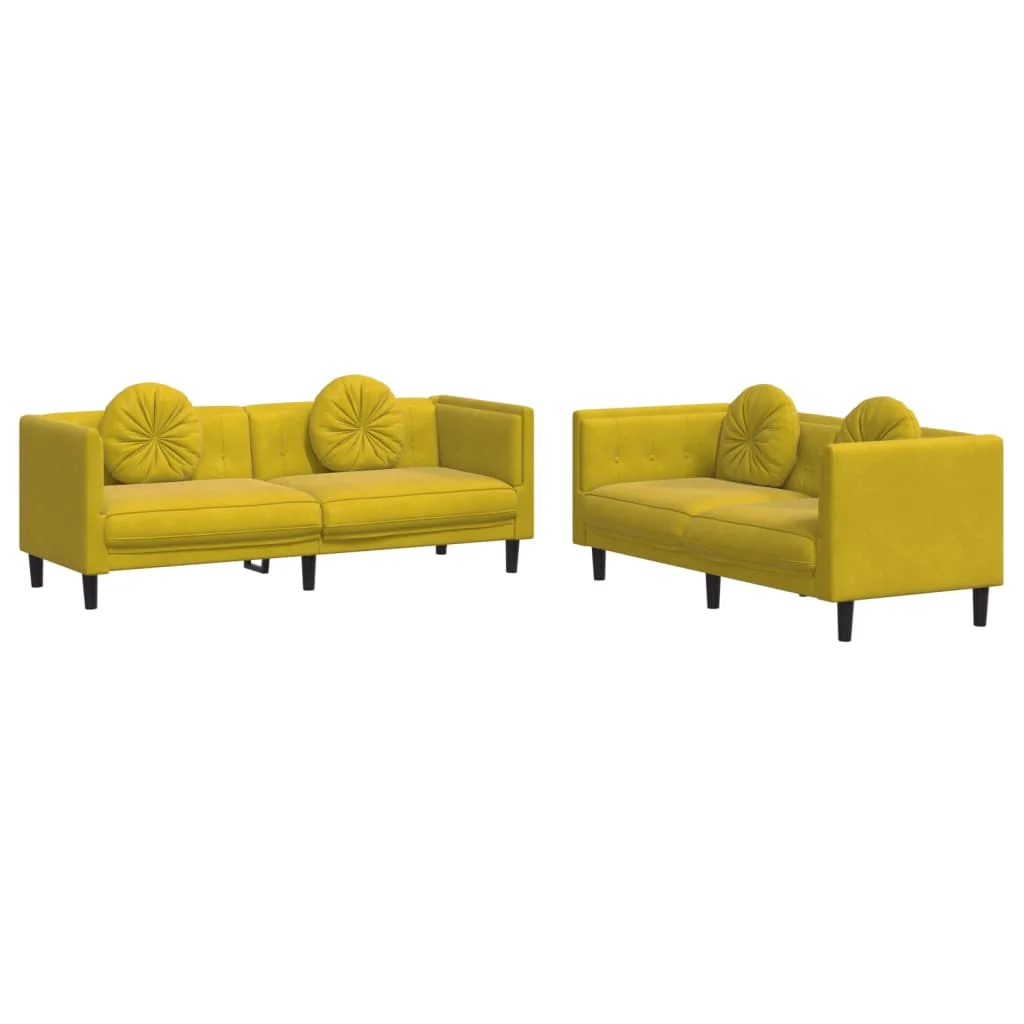 2-piece sofa set with yellow velvet cushion 1 x 2 seater sofa +1 x 3-seater sofa