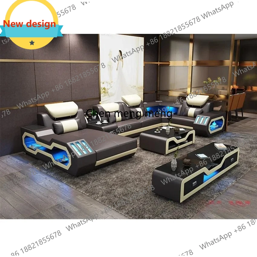 C139 Modern LED Lighted Sofa Set with Recliner, Adjustable Headrest & Console | Luxury Leather Sectional Couch | Futuristic Furn