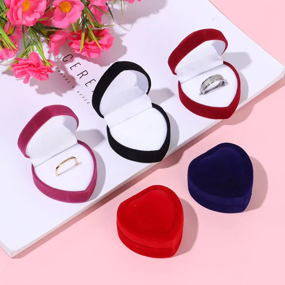 

Couple Lover Wedding Party Jewelry Case Earrings Holder Velvet Ring Box Heart Boxes