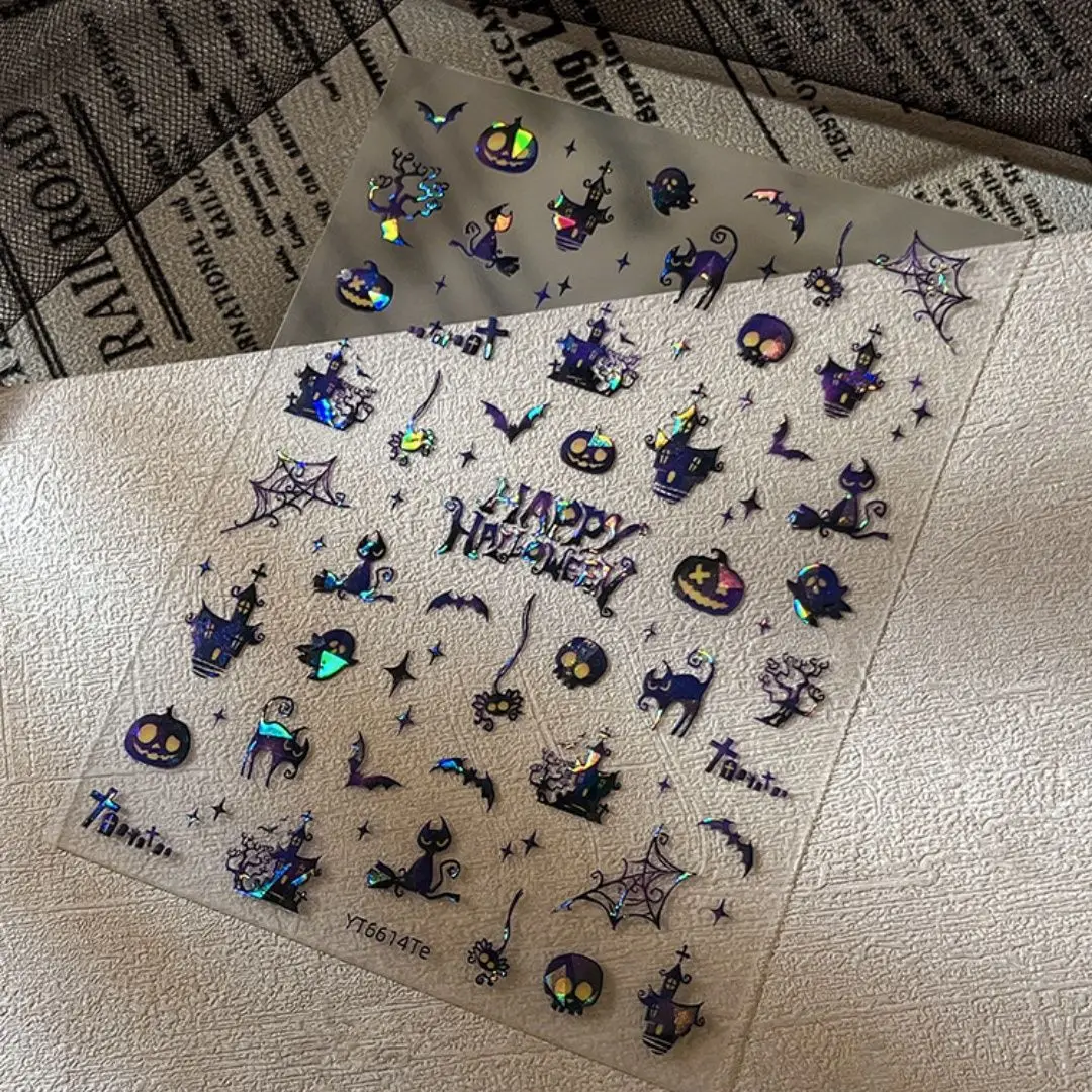 ملصقات الهالوين لمسمار شبح اليقطين القلعة الصليب الخفافيش القط الأسود لاصق المتزلجون ديكور طبعة الليزر لتقوم بها بنفسك مسمار الفن صائق #1