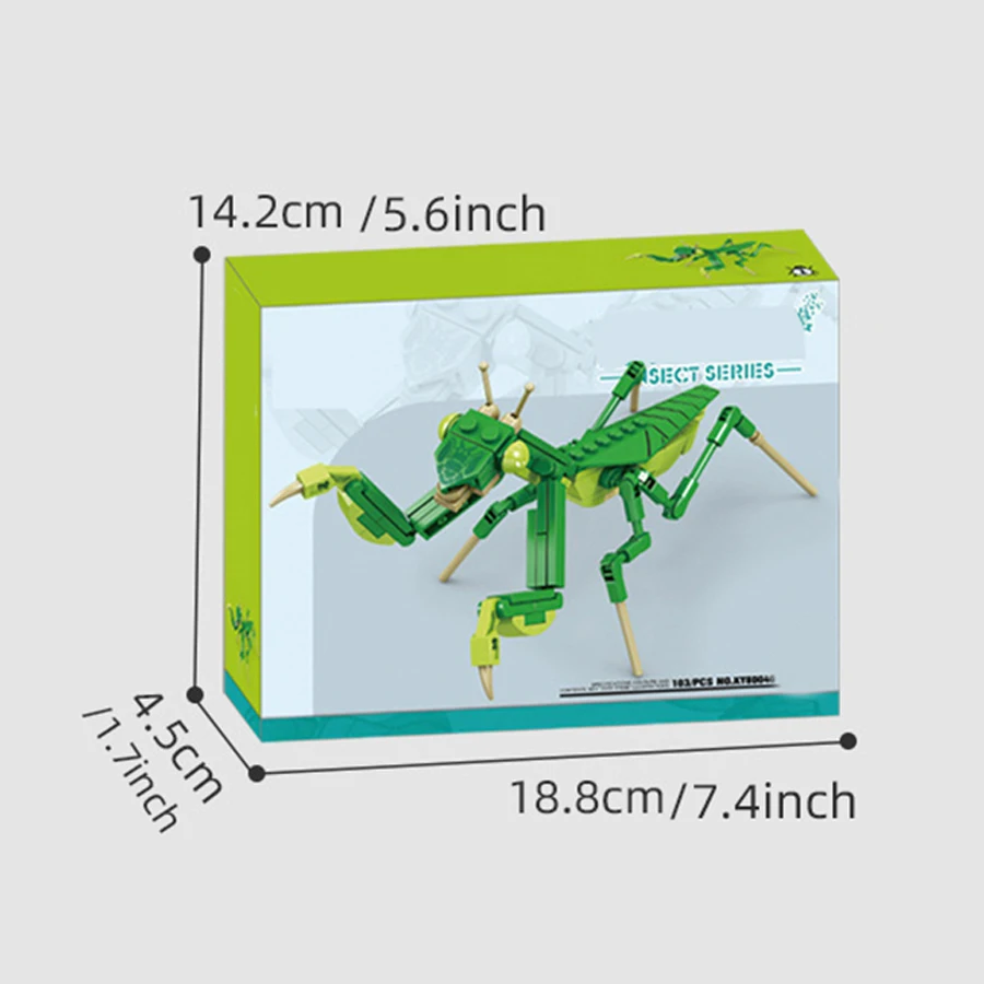 Bloco de montagem de insetos criativos, modelo de montagem de mantis de oração verde, montagem de pequenos animais para crianças, brinquedo para presente