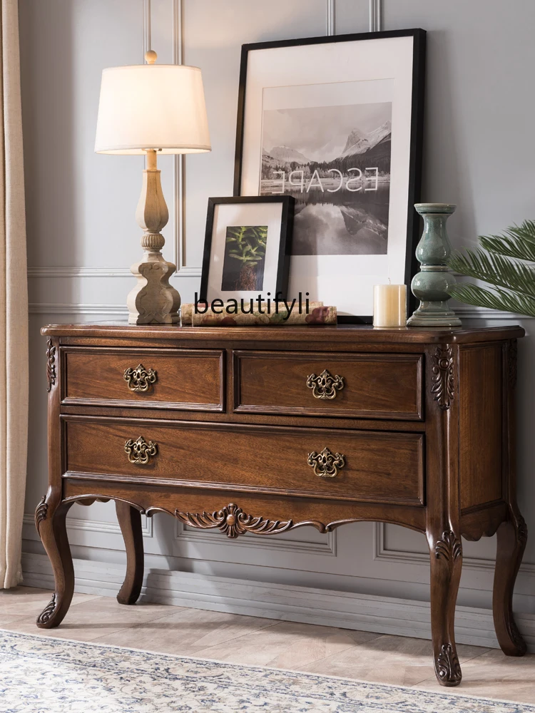 American-Style Solid Wood Entrance Entrance Cabinet Aisle Wall Side View European-Style Living Room Locker