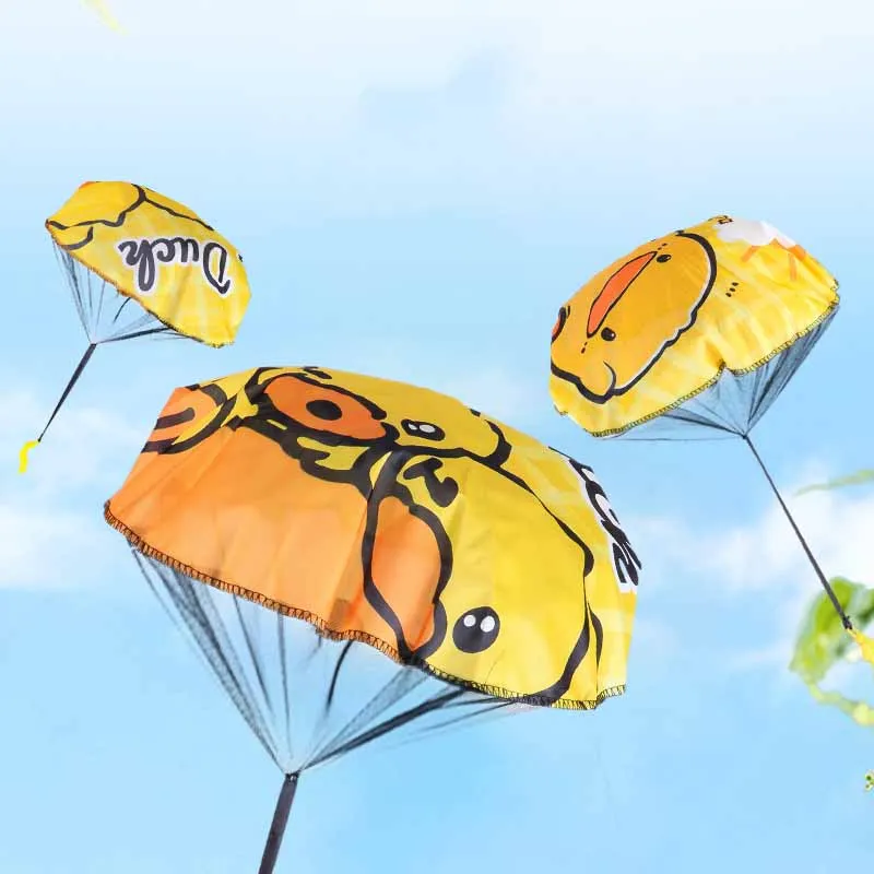 2Pcs Cute Little Yellow Duck Children Parachute Outdoor Sports Hand Throw Parachute Park Toys Air Drop Outdoor Games Small Props