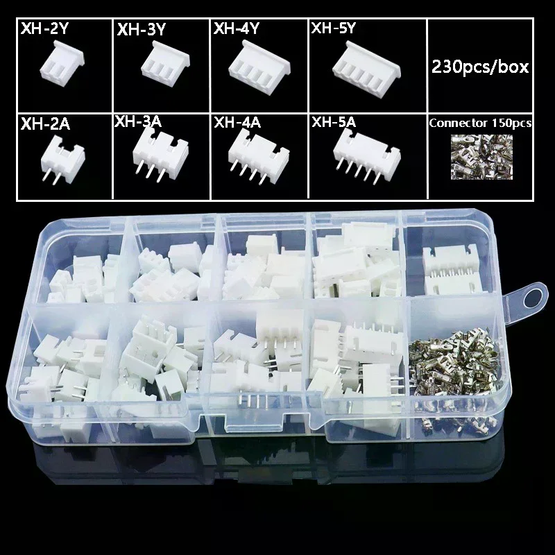 230pcs XH2.54 PH2.0 2p 3p 4p 5 Pin 2.54mm 2.0mm Pitch Terminal Kit JST Connector Wire Connectors Adaptor Box Packing