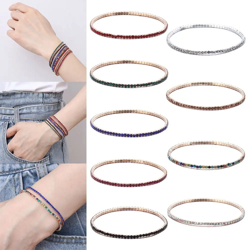 Elastic Fashion Jewelry Shiny Women Rhinestone Bracelets Wristband Bangles Crystal Bracelet