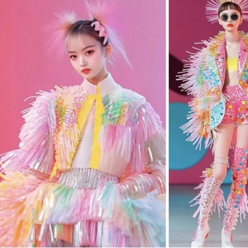 レーザーレインボーキャンディパフォーマンスコスチュームサービス商業パフォーマンストーナメント景勝地服コスプレスーツ