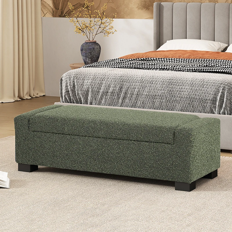 Ottoman Bench in Textured Fabric, Rectangular Design with Hinged Lid for Seating, Footrest Hidden Storage Living Room, Bedroom